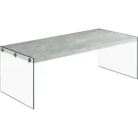 Coffee Table, Accent, Cocktail, Rectangular, Living Room, 44"L, Tempered Glass, Laminate, Grey, Clear, Contemporary, Modern