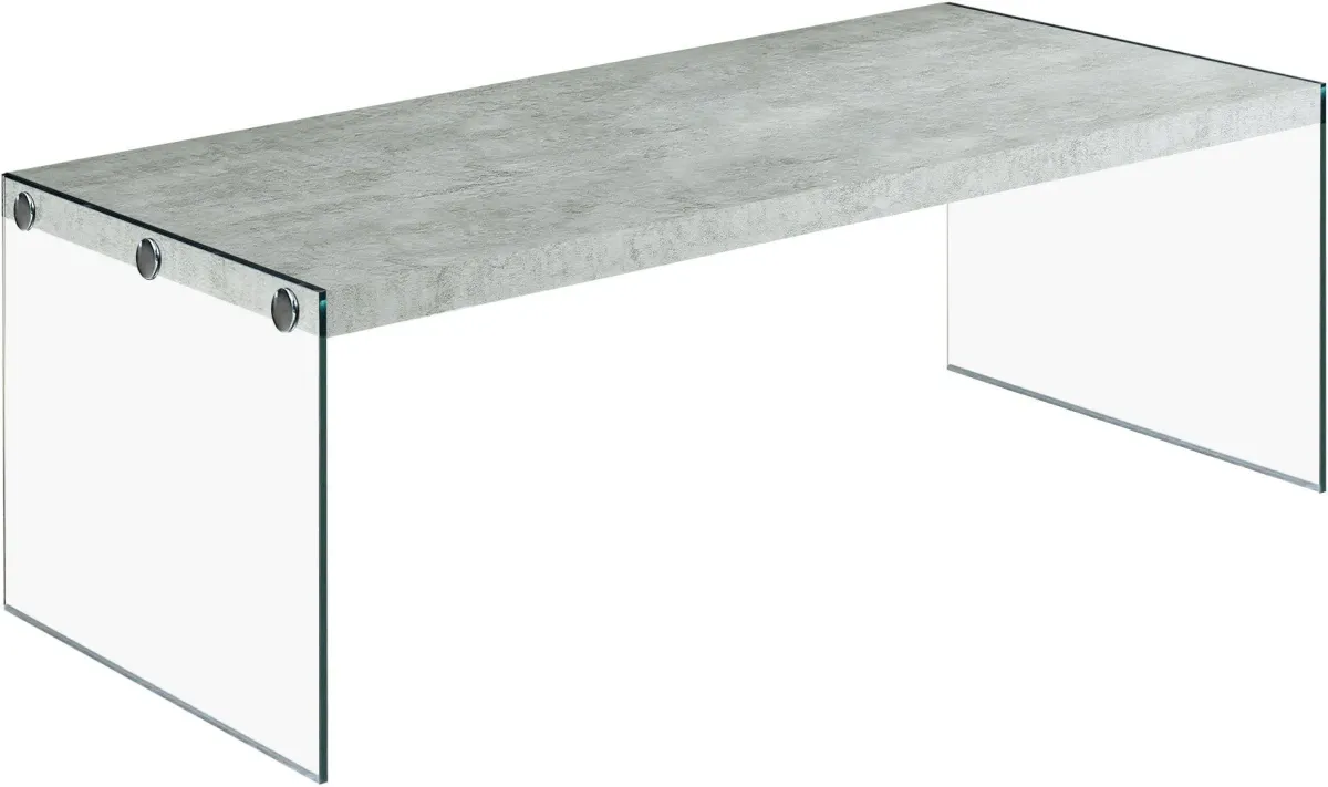 Coffee Table, Accent, Cocktail, Rectangular, Living Room, 44"L, Tempered Glass, Laminate, Grey, Clear, Contemporary, Modern