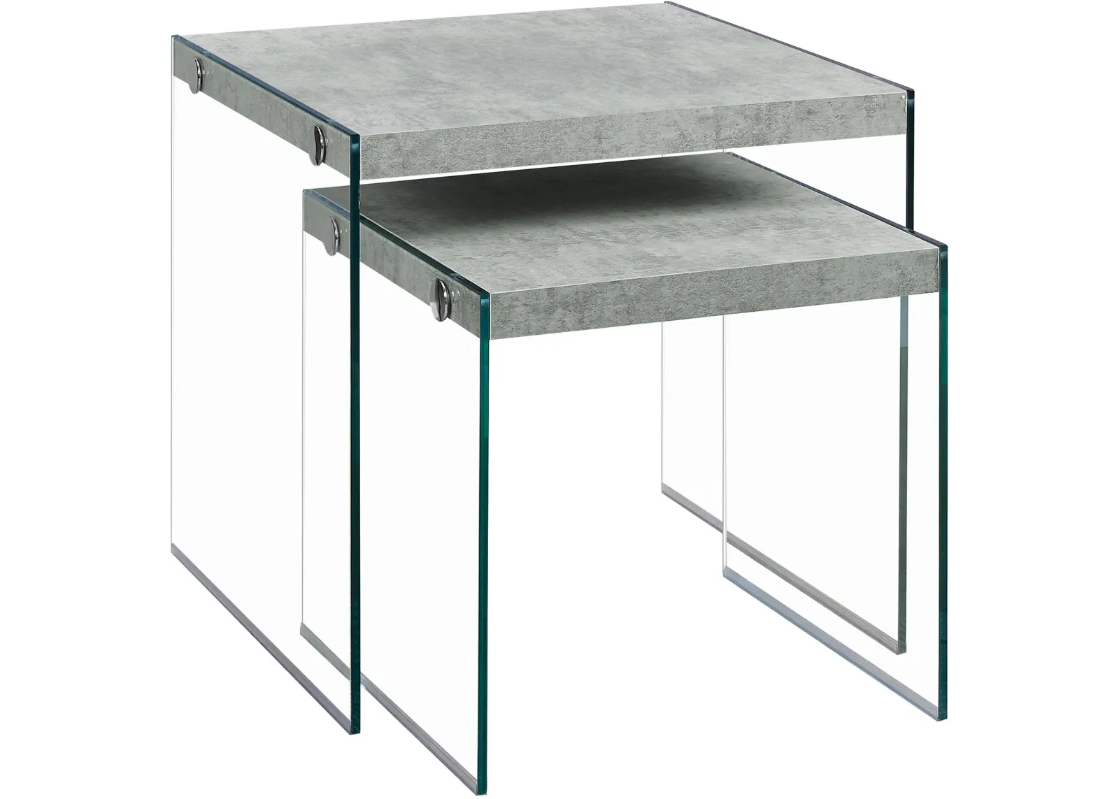 Nesting Table, Set Of 2, Side, End, Accent, Living Room, Bedroom, Tempered Glass, Laminate, Grey, Clear, Contemporary, Modern