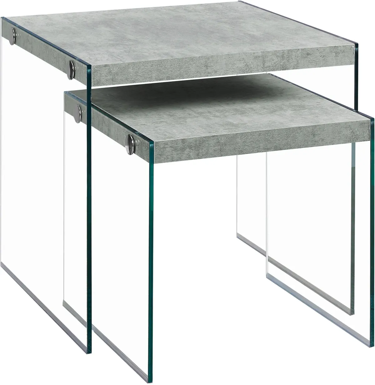 Nesting Table, Set Of 2, Side, End, Accent, Living Room, Bedroom, Tempered Glass, Laminate, Grey, Clear, Contemporary, Modern