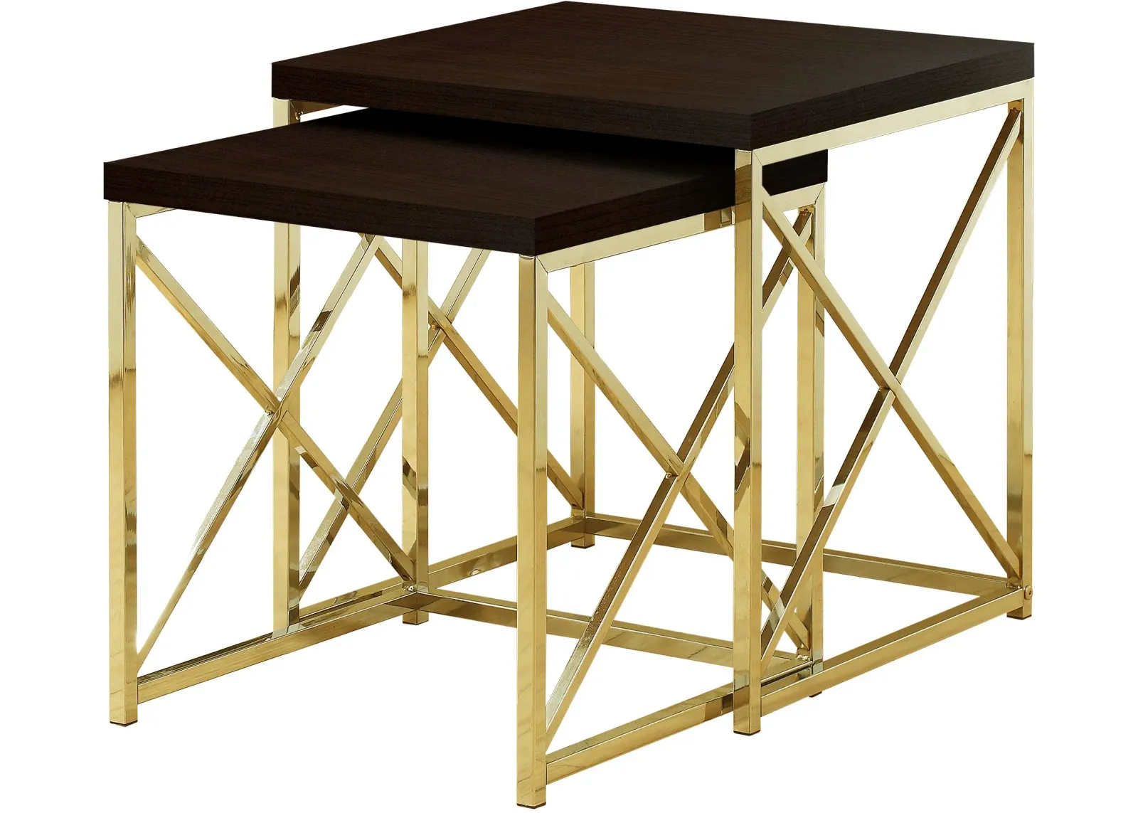 Nesting Table, Set Of 2, Side, End, Metal, Accent, Living Room, Bedroom, Metal, Laminate, Brown, Gold, Contemporary, Modern