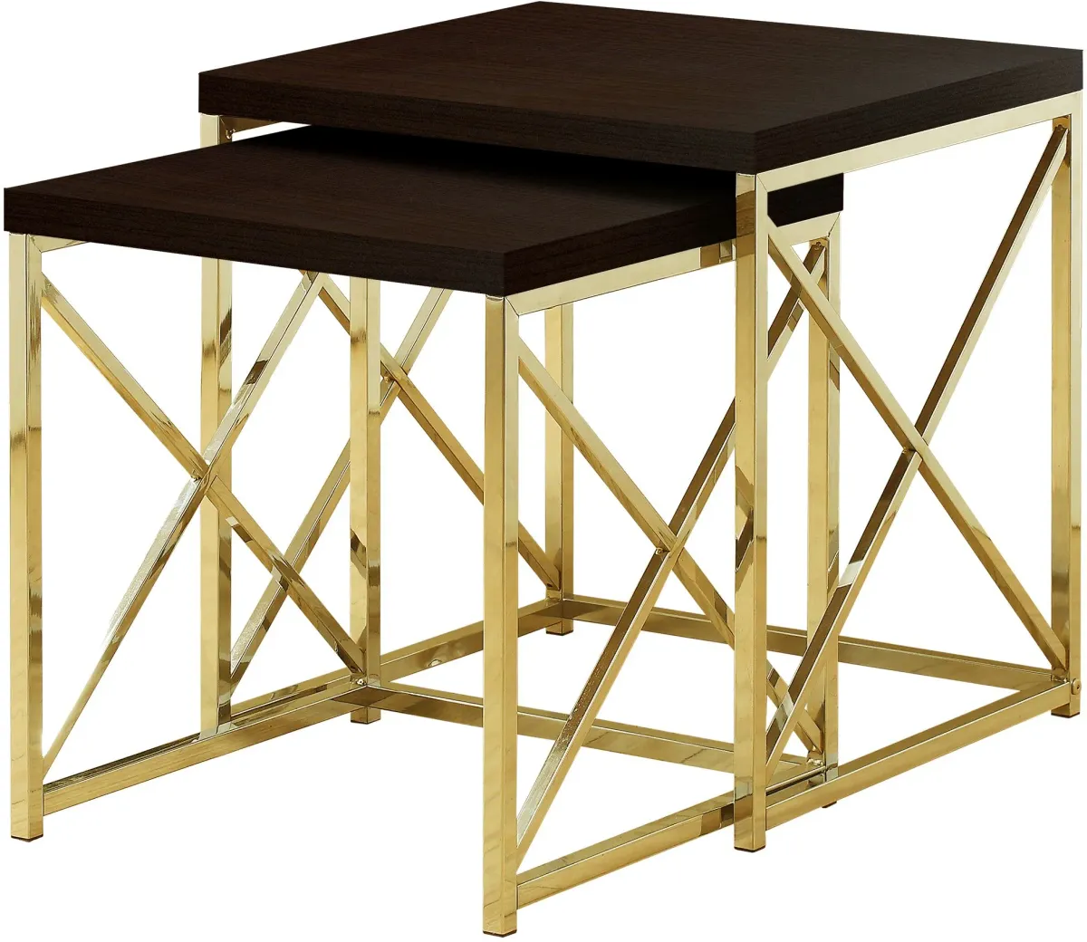 Nesting Table, Set Of 2, Side, End, Metal, Accent, Living Room, Bedroom, Metal, Laminate, Brown, Gold, Contemporary, Modern