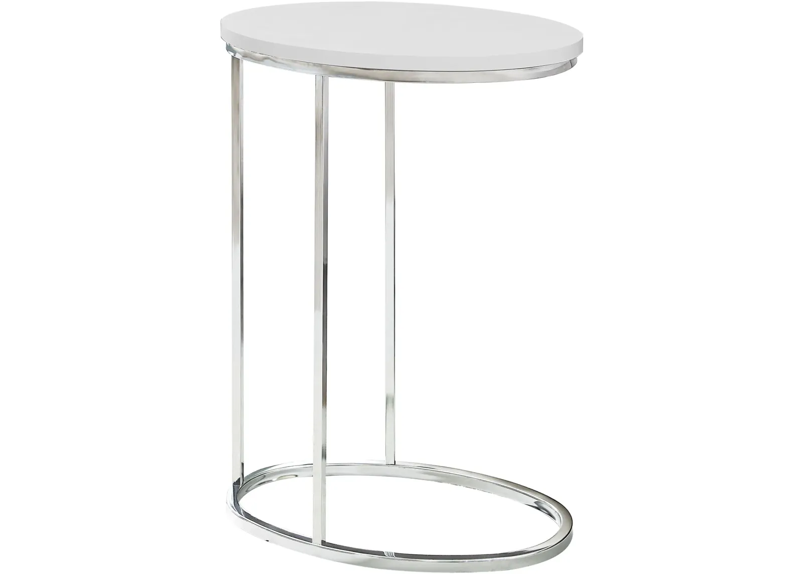 Accent Table, C-Shaped, End, Side, Snack, Living Room, Bedroom, Metal, Laminate, Glossy White, Chrome, Contemporary, Modern