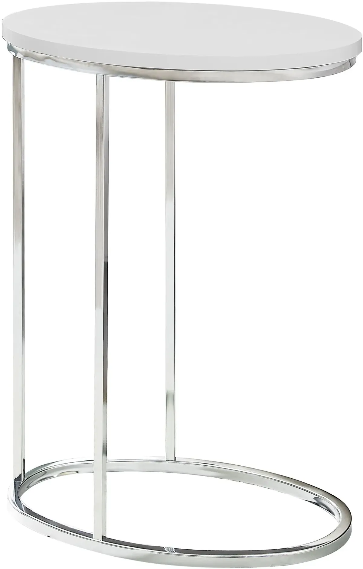 Accent Table, C-Shaped, End, Side, Snack, Living Room, Bedroom, Metal, Laminate, Glossy White, Chrome, Contemporary, Modern