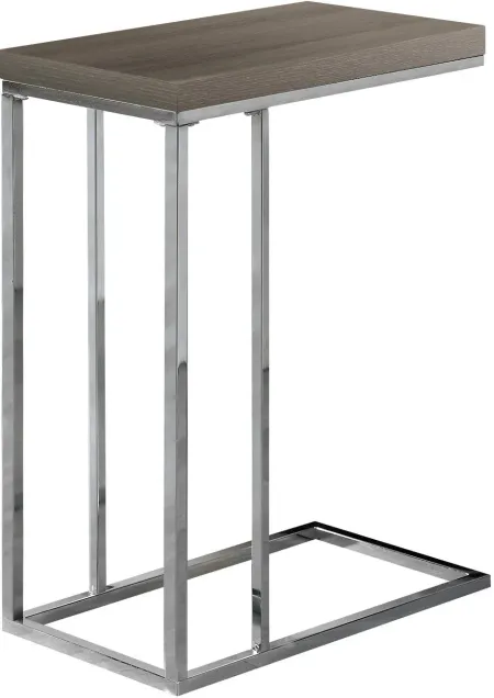 Accent Table, C-Shaped, End, Side, Snack, Living Room, Bedroom, Metal, Laminate, Brown, Chrome, Contemporary, Modern