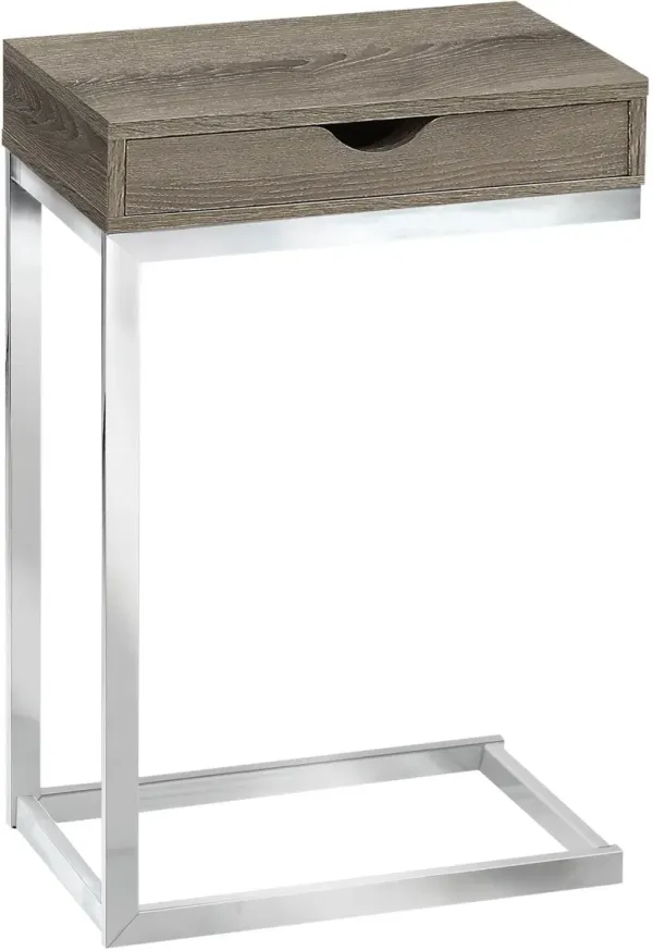 Accent Table, C-Shaped, End, Side, Snack, Storage Drawer, Living Room, Bedroom, Metal, Laminate, Brown, Chrome, Contemporary, Modern