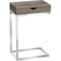 Accent Table, C-Shaped, End, Side, Snack, Storage Drawer, Living Room, Bedroom, Metal, Laminate, Brown, Chrome, Contemporary, Modern