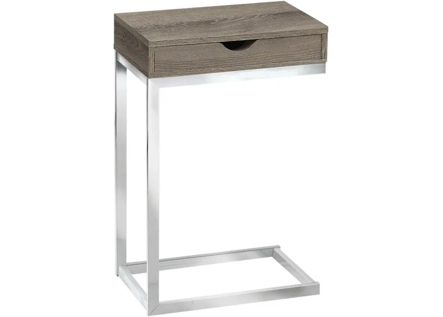 Accent Table, C-Shaped, End, Side, Snack, Storage Drawer, Living Room, Bedroom, Metal, Laminate, Brown, Chrome, Contemporary, Modern