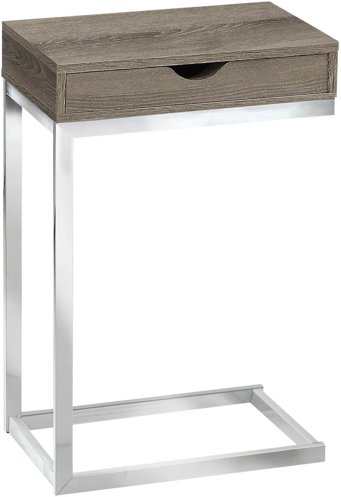 Accent Table, C-Shaped, End, Side, Snack, Storage Drawer, Living Room, Bedroom, Metal, Laminate, Brown, Chrome, Contemporary, Modern