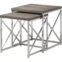 Nesting Table, Set Of 2, Side, End, Metal, Accent, Living Room, Bedroom, Metal, Laminate, Brown, Chrome, Contemporary, Modern