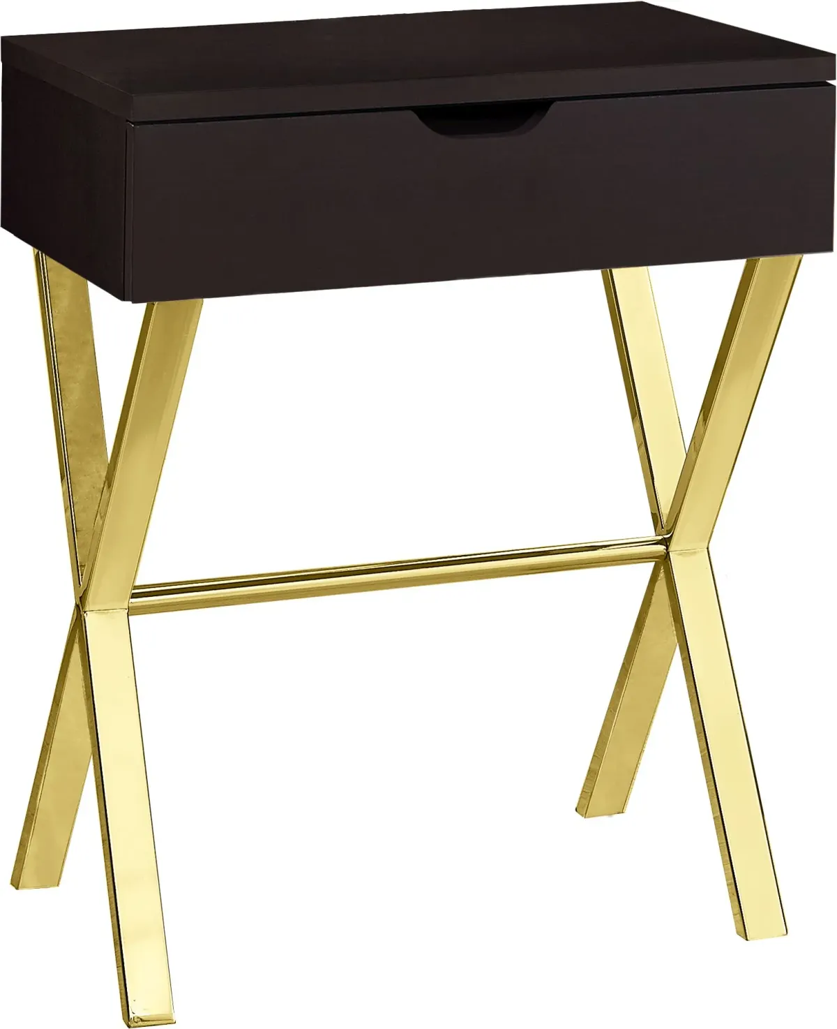 Accent Table, Side, End, Nightstand, Lamp, Storage Drawer, Living Room, Bedroom, Metal, Laminate, Brown, Gold, Contemporary, Modern