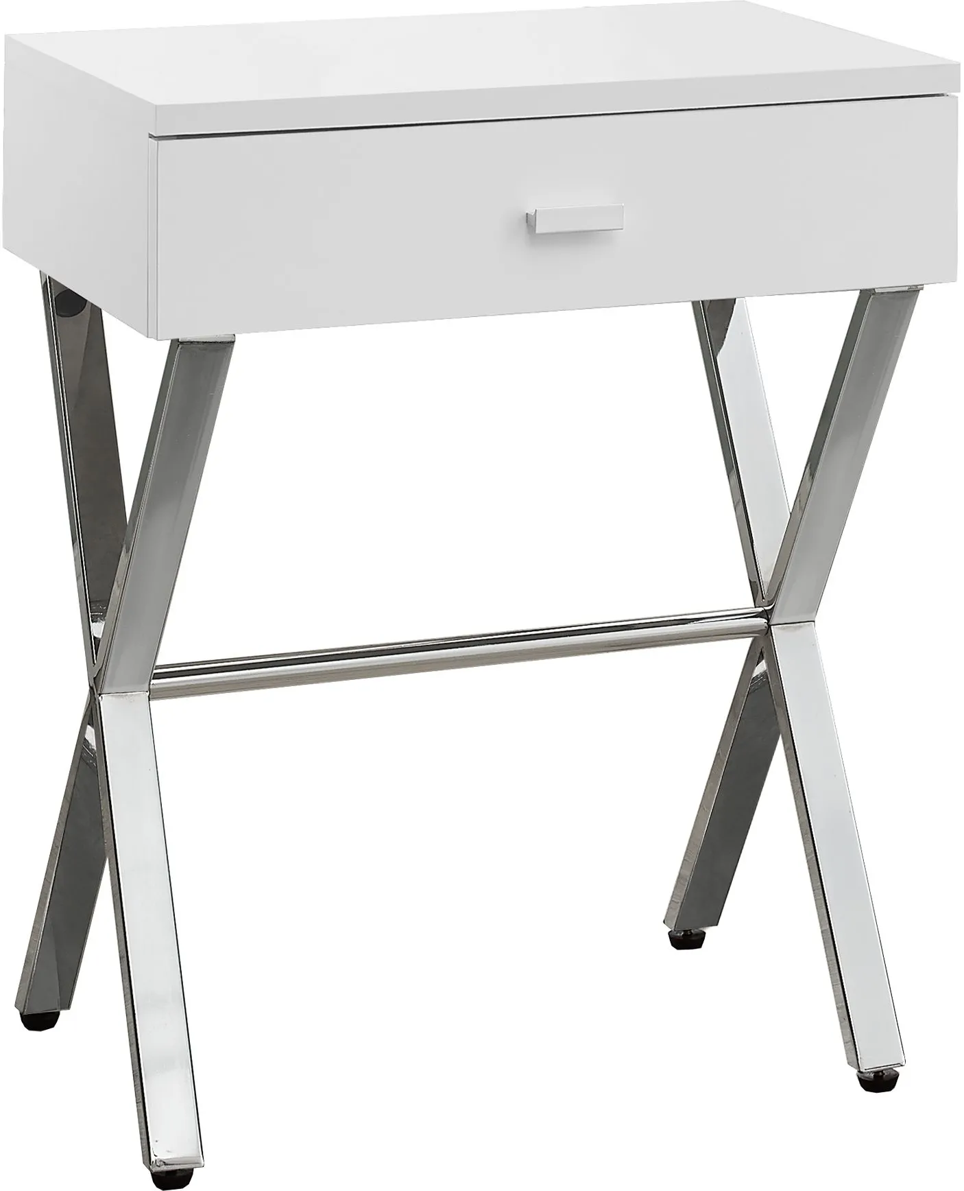 Accent Table, Side, End, Nightstand, Lamp, Storage Drawer, Living Room, Bedroom, Metal, Laminate, Glossy White, Chrome, Contemporary, Modern