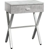 Accent Table, Side, End, Nightstand, Lamp, Storage Drawer, Living Room, Bedroom, Metal, Laminate, Grey, Chrome, Contemporary, Modern