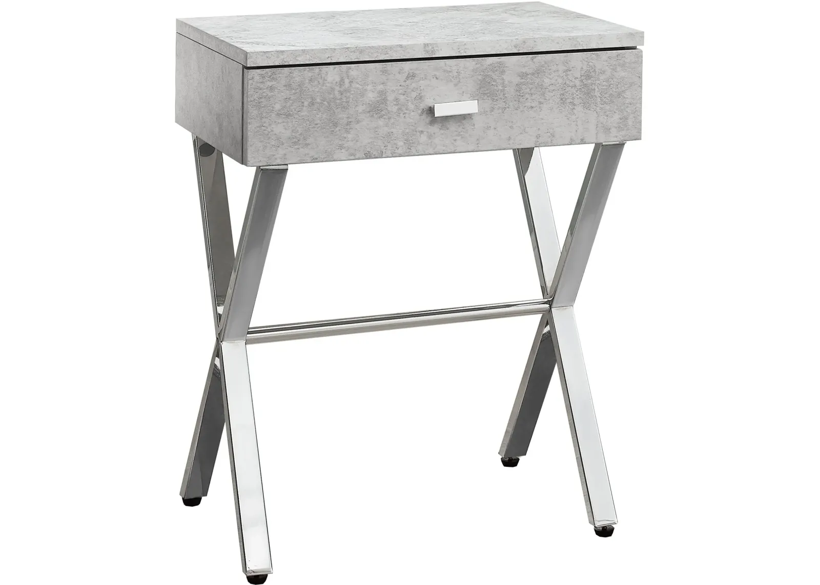 Accent Table, Side, End, Nightstand, Lamp, Storage Drawer, Living Room, Bedroom, Metal, Laminate, Grey, Chrome, Contemporary, Modern