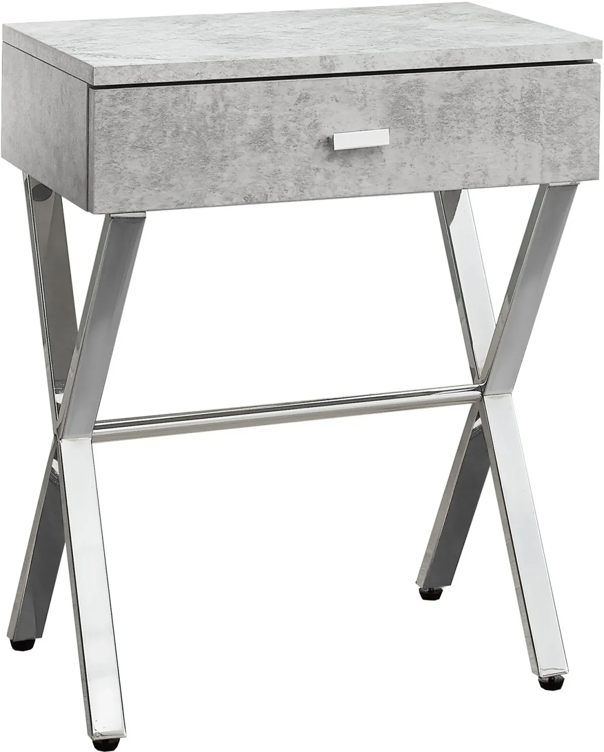 Accent Table, Side, End, Nightstand, Lamp, Storage Drawer, Living Room, Bedroom, Metal, Laminate, Grey, Chrome, Contemporary, Modern