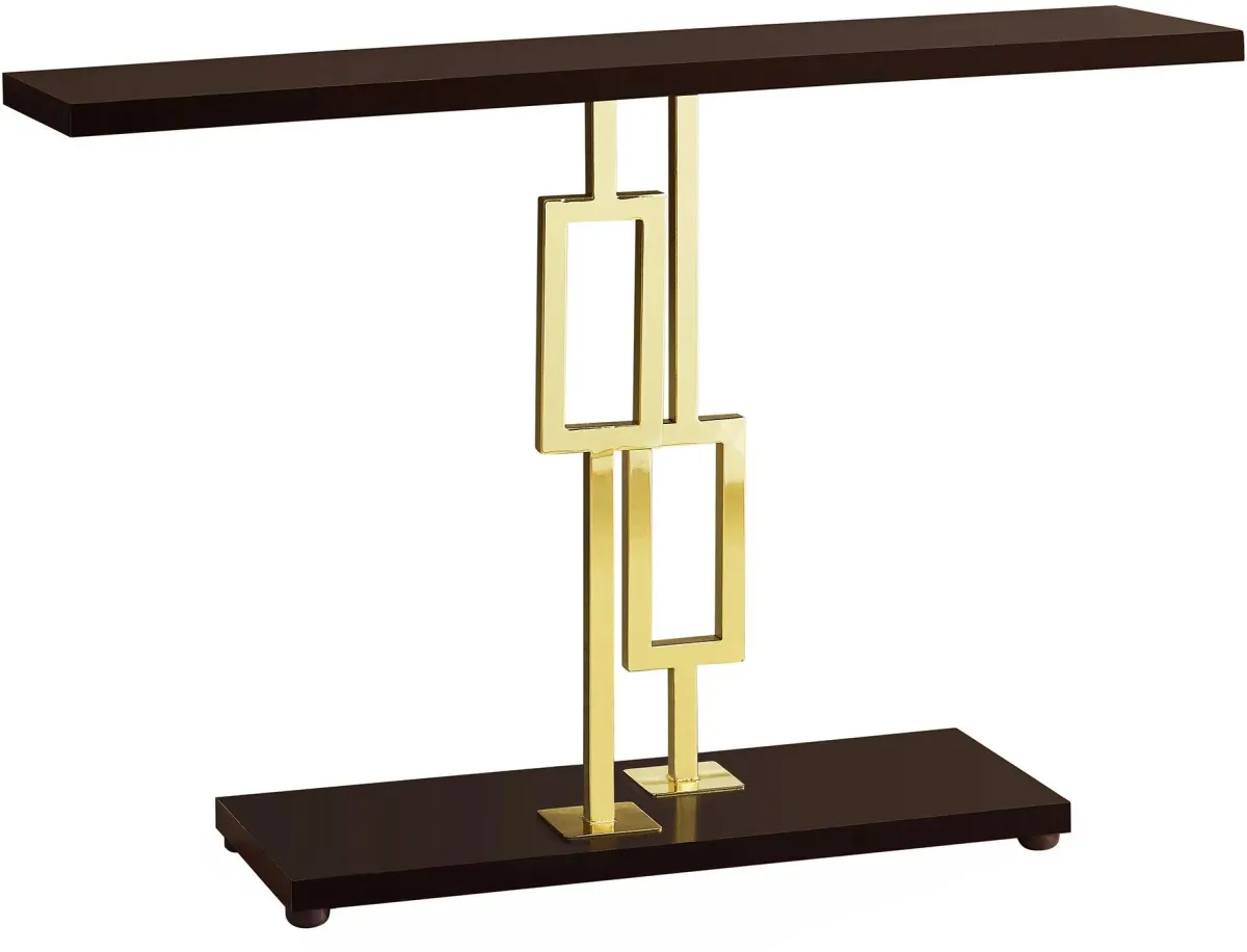 Accent Table, Console, Entryway, Narrow, Sofa, Living Room, Bedroom, Metal, Laminate, Brown, Gold, Contemporary, Modern