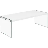 Coffee Table, Accent, Cocktail, Rectangular, Living Room, 44"L, Tempered Glass, Laminate, Glossy White, Clear, Contemporary, Modern