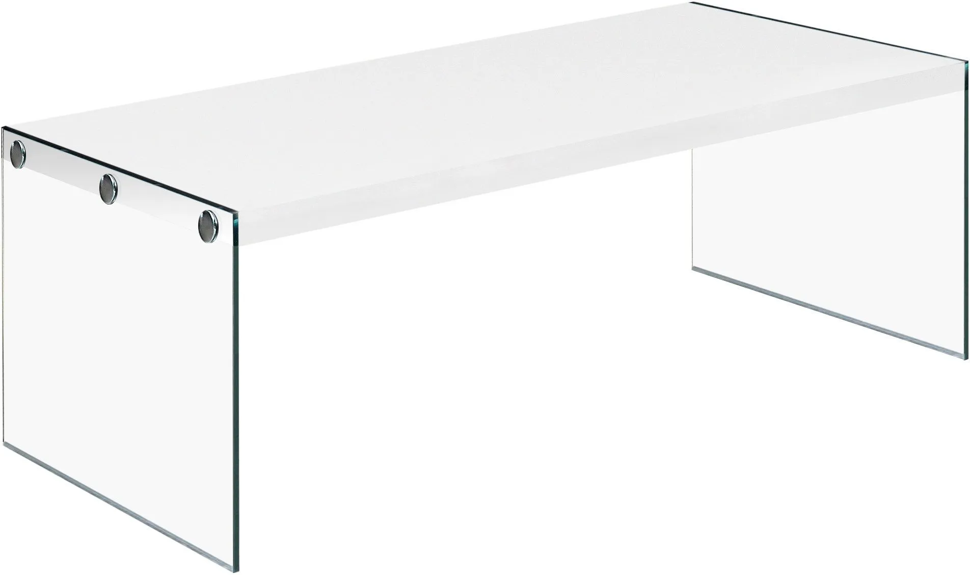 Coffee Table, Accent, Cocktail, Rectangular, Living Room, 44"L, Tempered Glass, Laminate, Glossy White, Clear, Contemporary, Modern