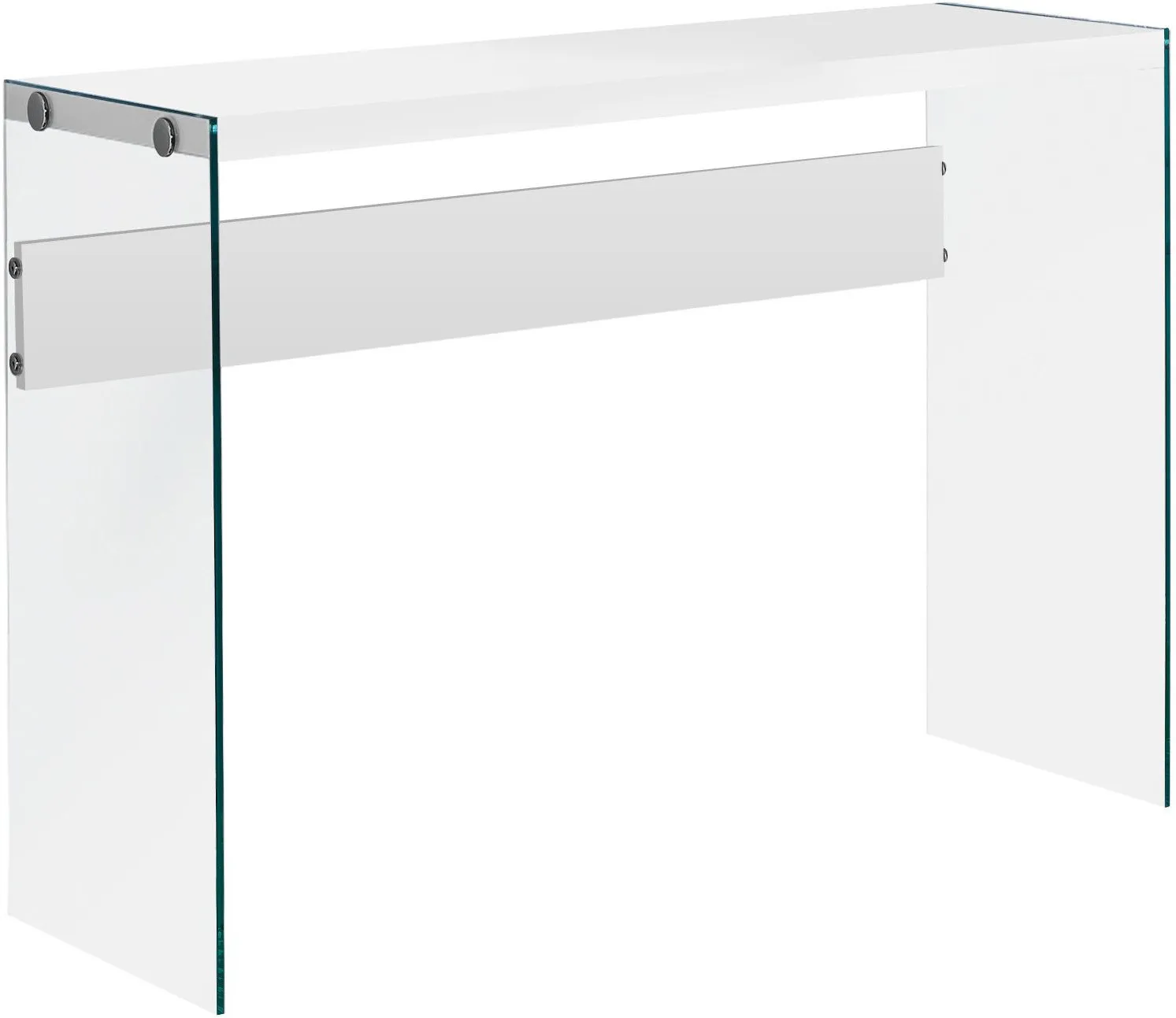 Accent Table, Console, Entryway, Narrow, Sofa, Living Room, Bedroom, Tempered Glass, Laminate, Glossy White, Clear, Contemporary, Modern