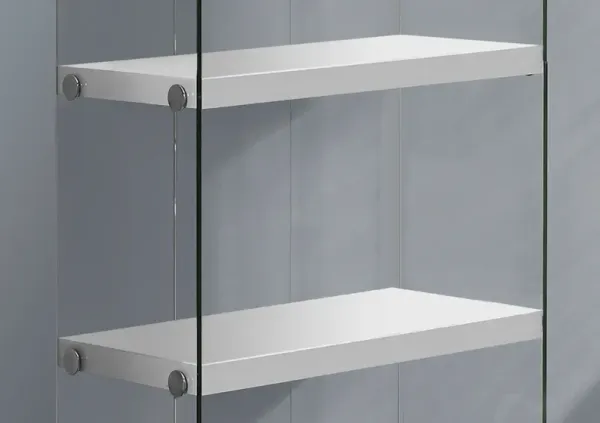 Bookshelf, Bookcase, Etagere, 5 Tier, 60"H, Office, Bedroom, Tempered Glass, Laminate, Glossy White, Clear, Contemporary, Modern