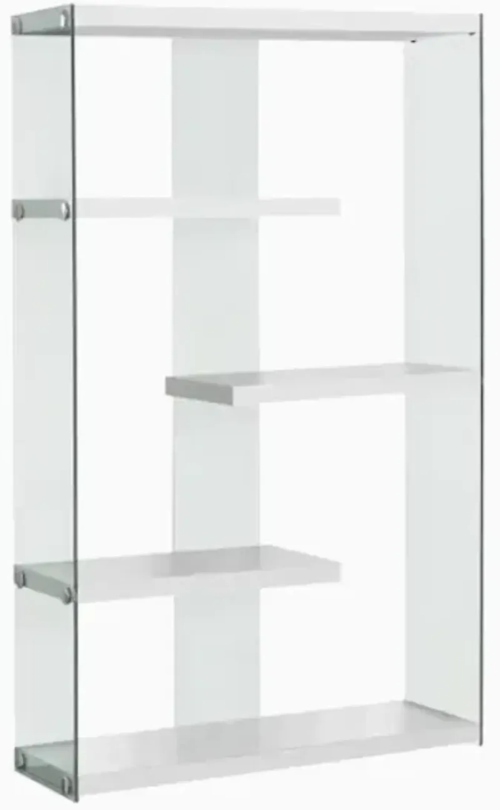 Bookshelf, Bookcase, Etagere, 5 Tier, 60"H, Office, Bedroom, Tempered Glass, Laminate, Glossy White, Clear, Contemporary, Modern