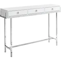 Accent Table, Console, Entryway, Narrow, Sofa, Storage Drawer, Living Room, Bedroom, Metal, Laminate, Glossy White, Chrome, Contemporary, Modern