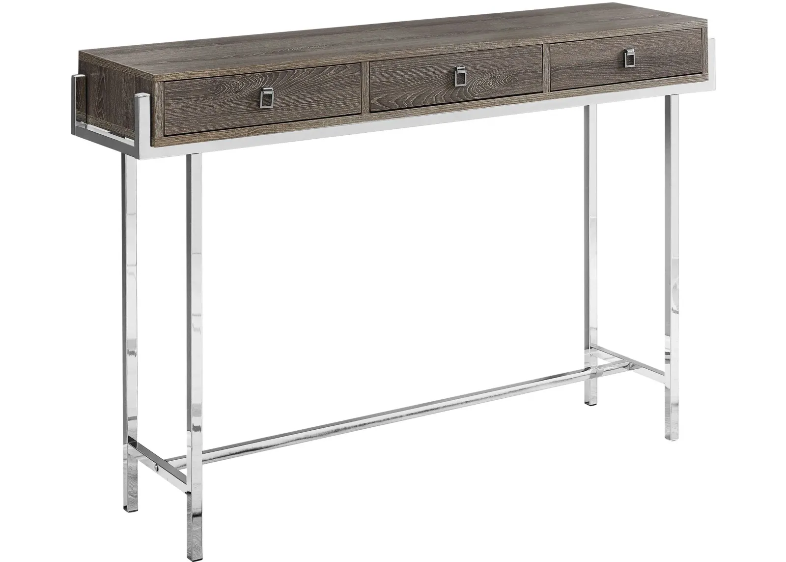 Accent Table, Console, Entryway, Narrow, Sofa, Storage Drawer, Living Room, Bedroom, Metal, Laminate, Brown, Chrome, Contemporary, Modern