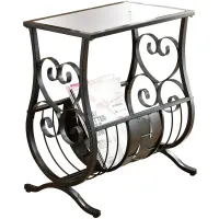 Accent Table, Side, End, Magazine, Nightstand, Narrow, Living Room, Bedroom, Metal, Tempered Glass, Black, Clear, Traditional