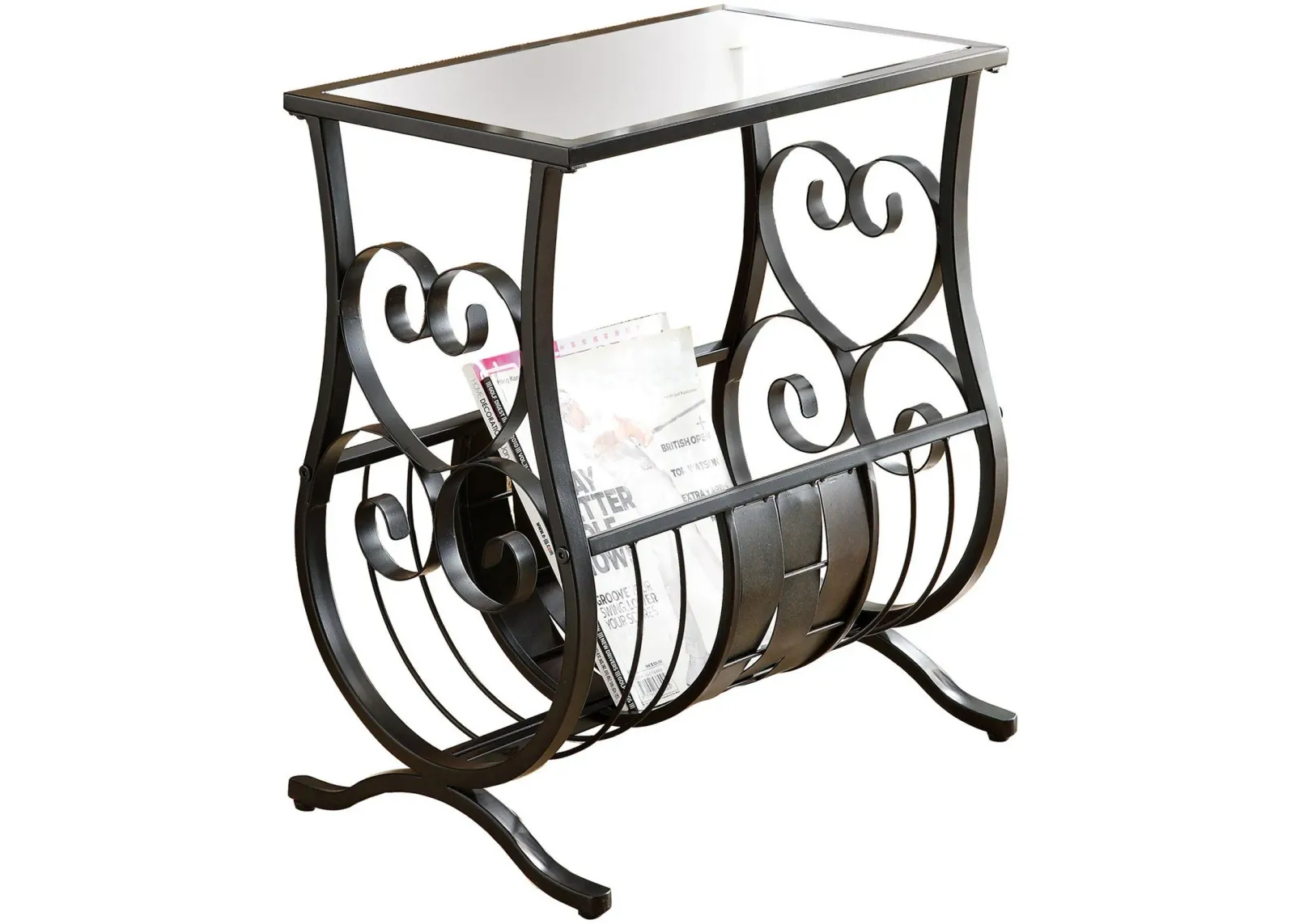 Accent Table, Side, End, Magazine, Nightstand, Narrow, Living Room, Bedroom, Metal, Tempered Glass, Black, Clear, Traditional