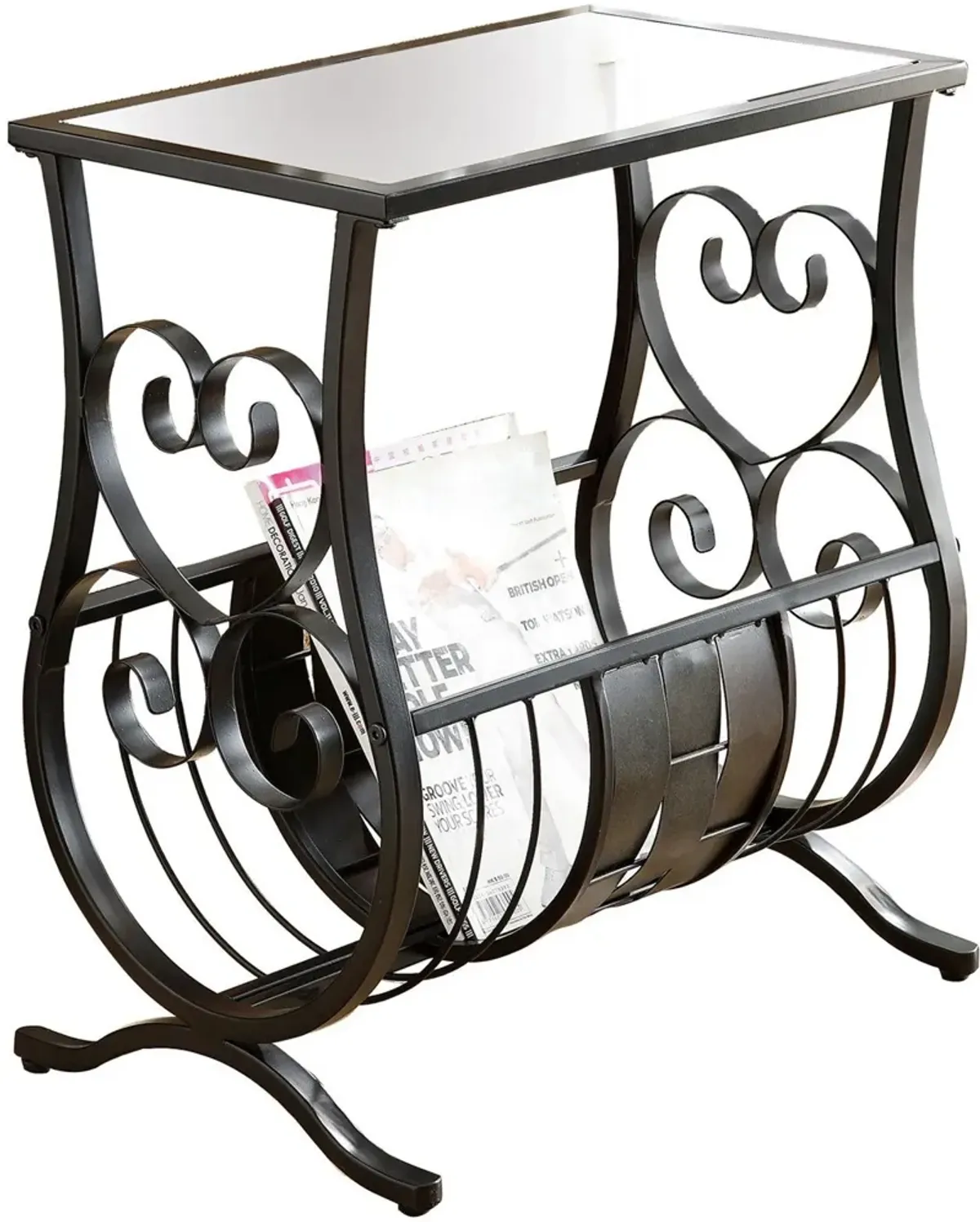 Accent Table, Side, End, Magazine, Nightstand, Narrow, Living Room, Bedroom, Metal, Tempered Glass, Black, Clear, Traditional