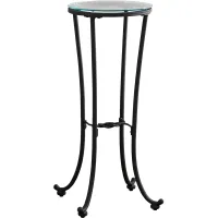 Accent Table, Side, End, Plant Stand, Round, Living Room, Bedroom, Metal, Tempered Glass, Black, Clear, Contemporary, Modern