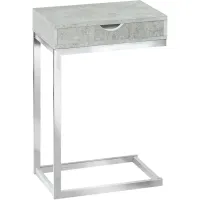 Accent Table, C-Shaped, End, Side, Snack, Storage Drawer, Living Room, Bedroom, Metal, Laminate, Grey, Chrome, Contemporary, Modern