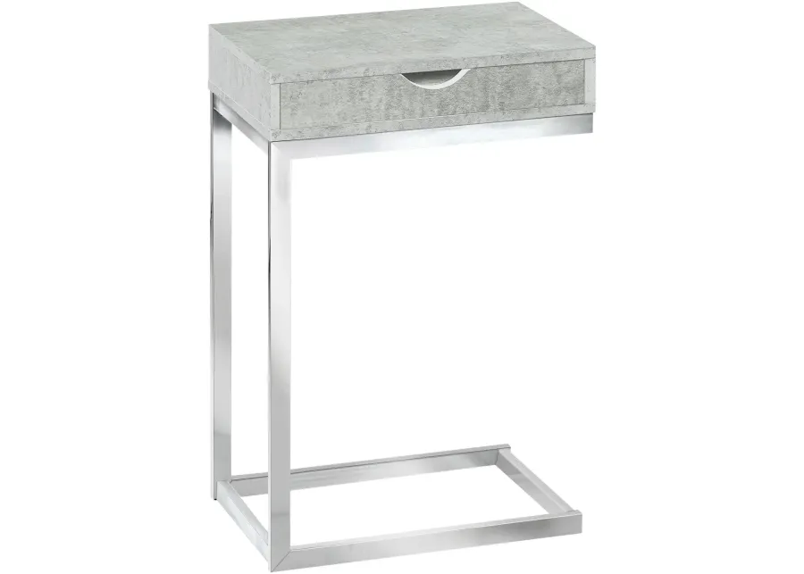 Accent Table, C-Shaped, End, Side, Snack, Storage Drawer, Living Room, Bedroom, Metal, Laminate, Grey, Chrome, Contemporary, Modern