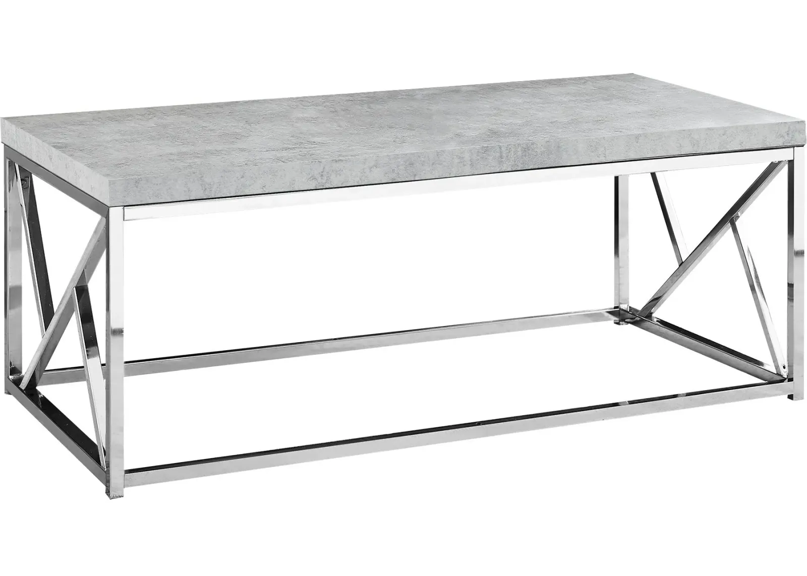 Coffee Table, Accent, Cocktail, Rectangular, Living Room, 48"L, Metal, Laminate, Grey, Chrome, Contemporary, Modern