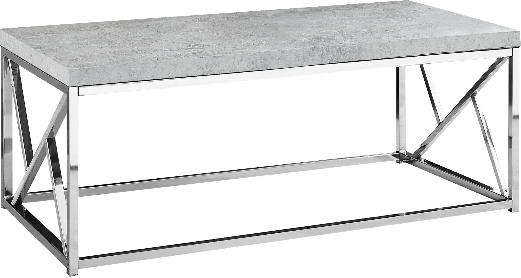 Coffee Table, Accent, Cocktail, Rectangular, Living Room, 48"L, Metal, Laminate, Grey, Chrome, Contemporary, Modern