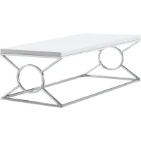 Coffee Table, Accent, Cocktail, Rectangular, Living Room, 44"L, Metal, Laminate, Glossy White, Chrome, Contemporary, Modern