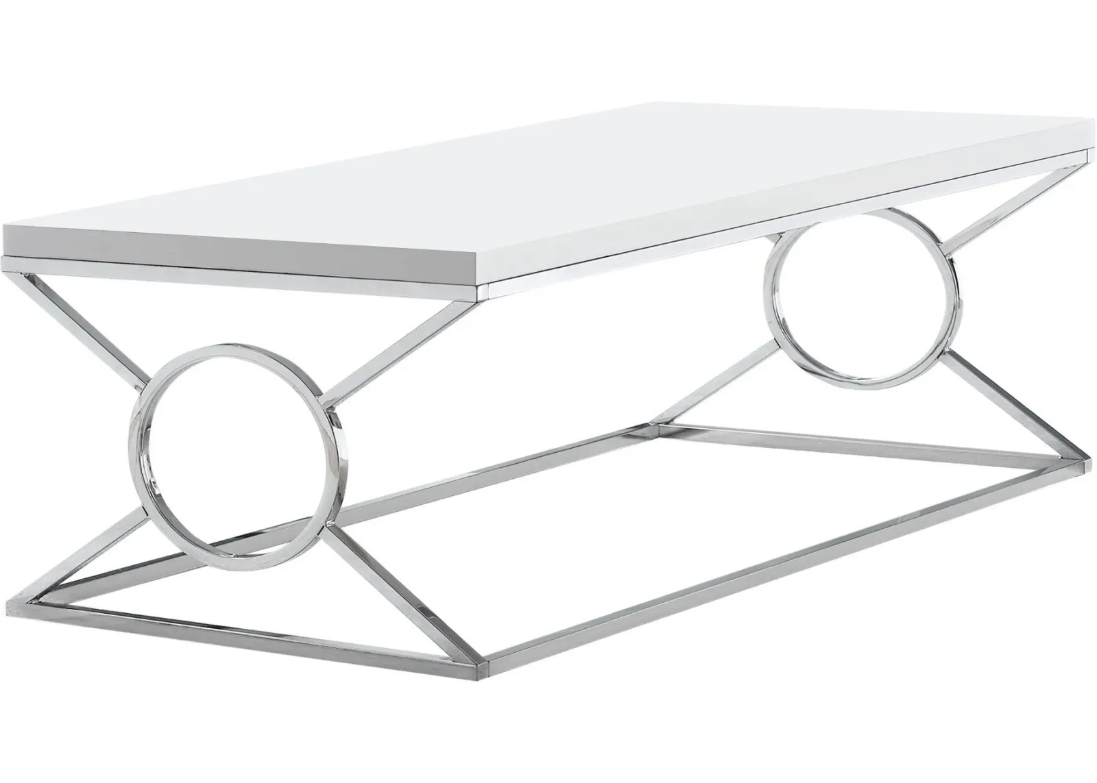 Coffee Table, Accent, Cocktail, Rectangular, Living Room, 44"L, Metal, Laminate, Glossy White, Chrome, Contemporary, Modern