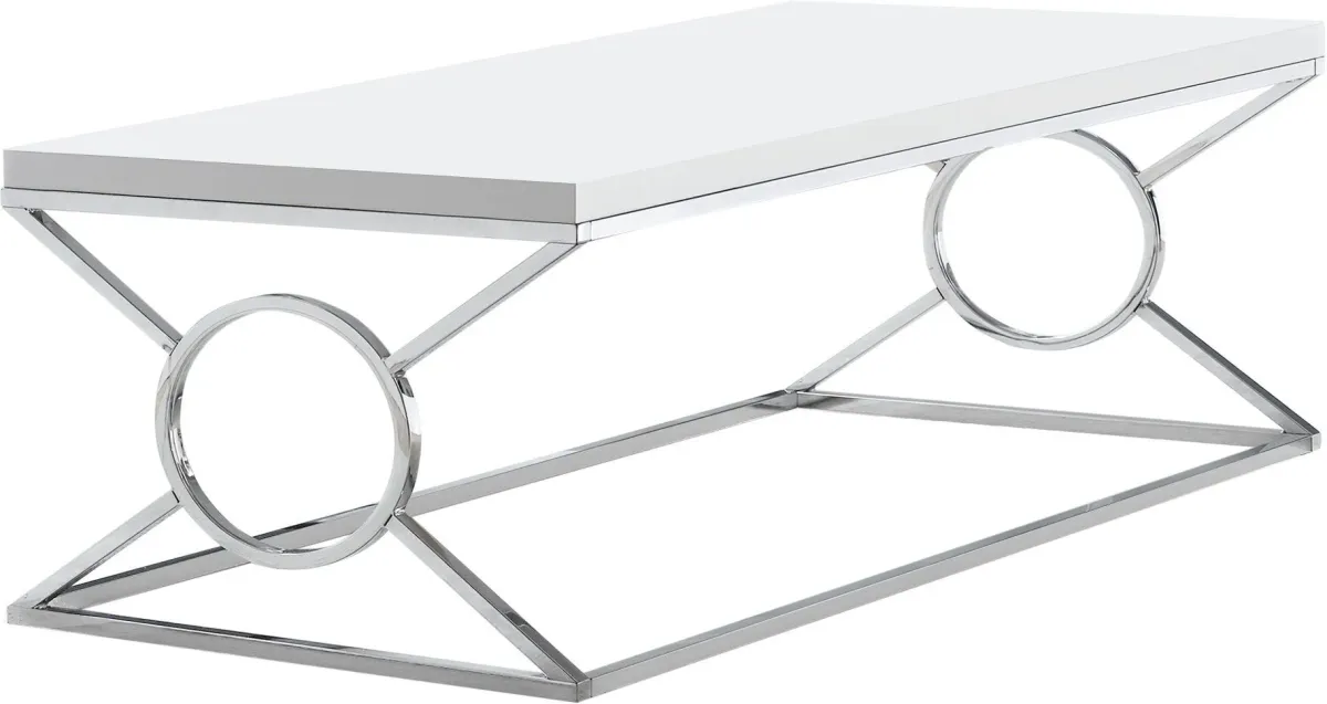 Coffee Table, Accent, Cocktail, Rectangular, Living Room, 44"L, Metal, Laminate, Glossy White, Chrome, Contemporary, Modern