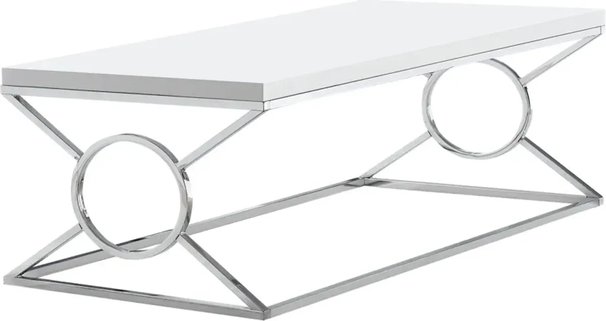 Coffee Table, Accent, Cocktail, Rectangular, Living Room, 44"L, Metal, Laminate, Glossy White, Chrome, Contemporary, Modern