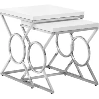 Nesting Table, Set Of 2, Side, End, Accent, Living Room, Bedroom, Metal, Laminate, Glossy White, Chrome, Contemporary, Modern