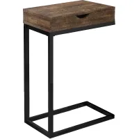 Accent Table, C-Shaped, End, Side, Snack, Storage Drawer, Living Room, Bedroom, Metal, Laminate, Brown, Black, Contemporary, Modern
