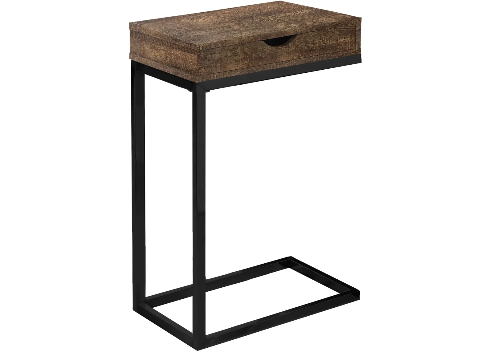 Accent Table, C-Shaped, End, Side, Snack, Storage Drawer, Living Room, Bedroom, Metal, Laminate, Brown, Black, Contemporary, Modern