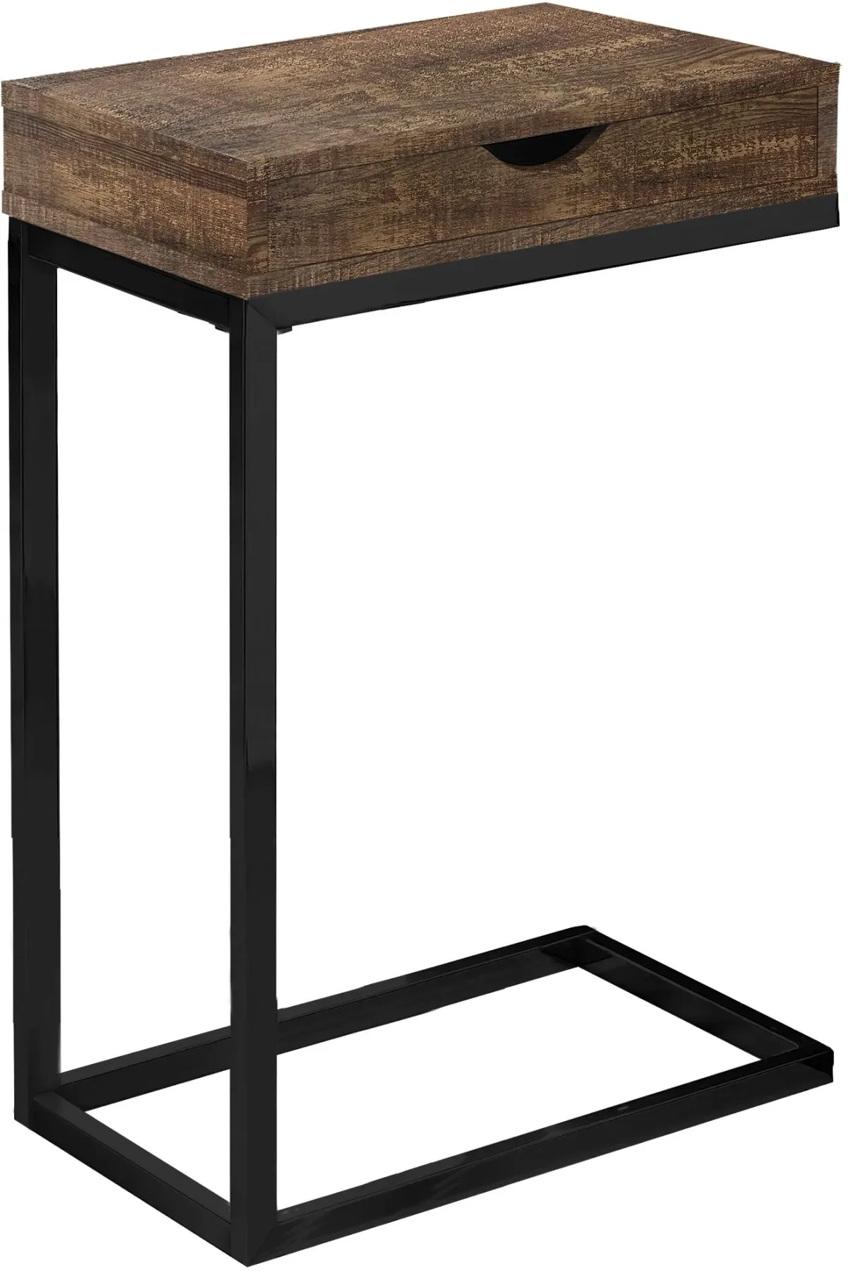 Accent Table, C-Shaped, End, Side, Snack, Storage Drawer, Living Room, Bedroom, Metal, Laminate, Brown, Black, Contemporary, Modern