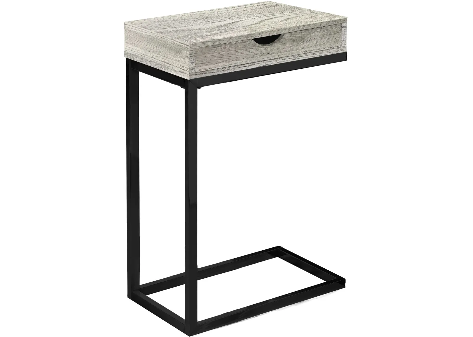 Accent Table, C-Shaped, End, Side, Snack, Storage Drawer, Living Room, Bedroom, Metal, Laminate, Grey, Black, Contemporary, Modern