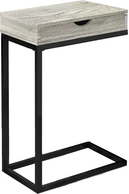 Accent Table, C-Shaped, End, Side, Snack, Storage Drawer, Living Room, Bedroom, Metal, Laminate, Grey, Black, Contemporary, Modern