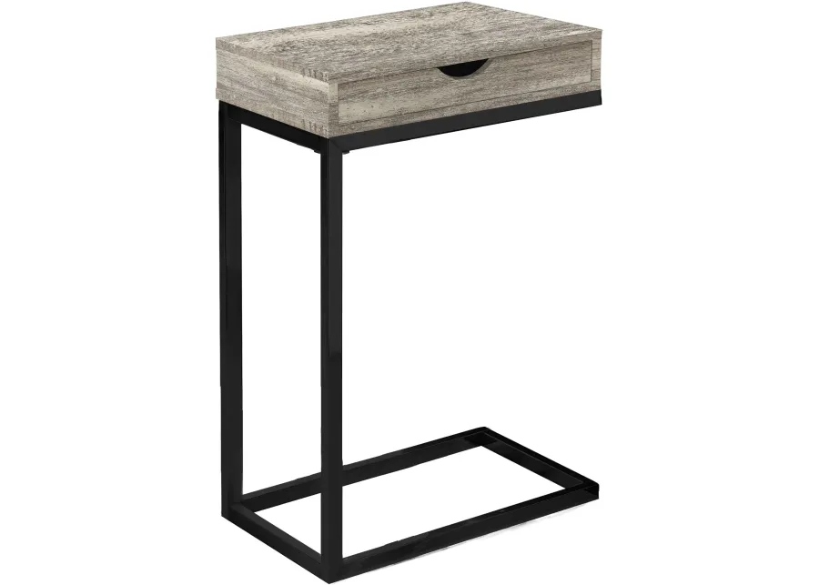 Accent Table, C-Shaped, End, Side, Snack, Storage Drawer, Living Room, Bedroom, Metal, Laminate, Beige, Black, Contemporary, Modern