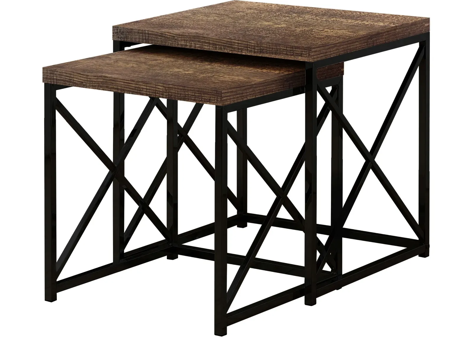 Nesting Table, Set Of 2, Side, End, Metal, Accent, Living Room, Bedroom, Metal, Laminate, Brown, Black, Contemporary, Modern