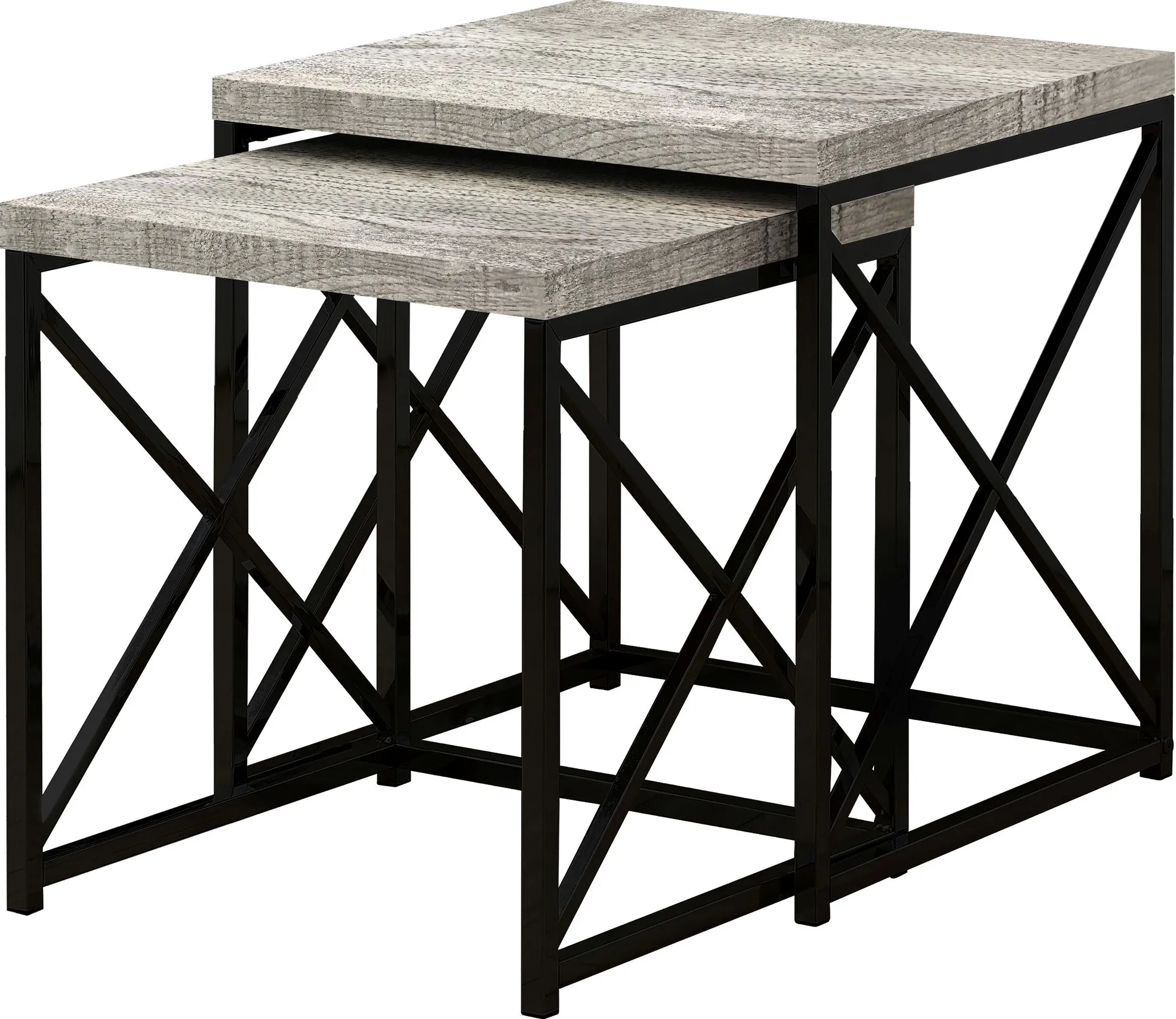 Nesting Table, Set Of 2, Side, End, Metal, Accent, Living Room, Bedroom, Metal, Laminate, Grey, Black, Contemporary, Modern