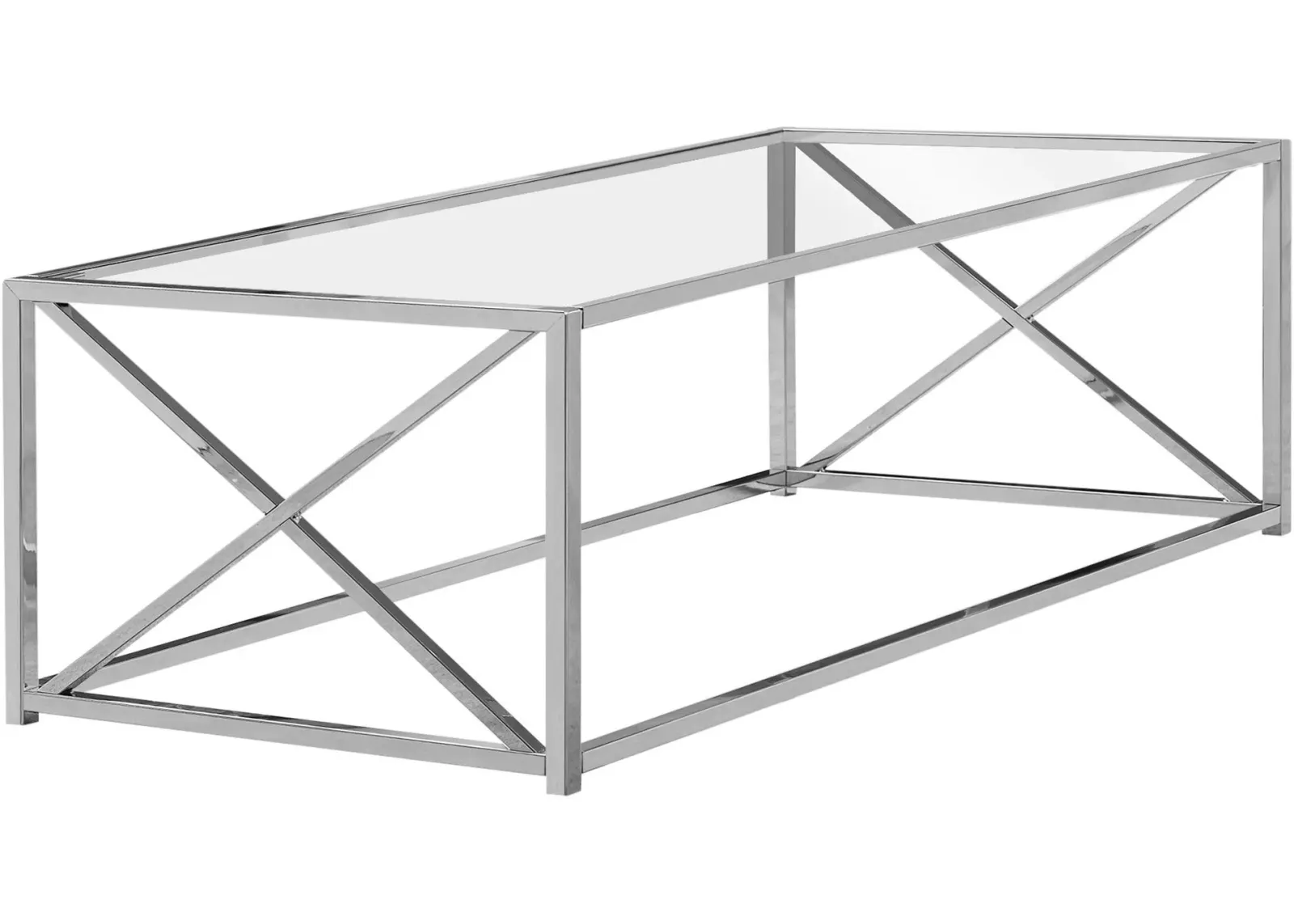 Coffee Table, Accent, Cocktail, Rectangular, Living Room, 44"L, Metal, Tempered Glass, Chrome, Clear, Contemporary, Modern