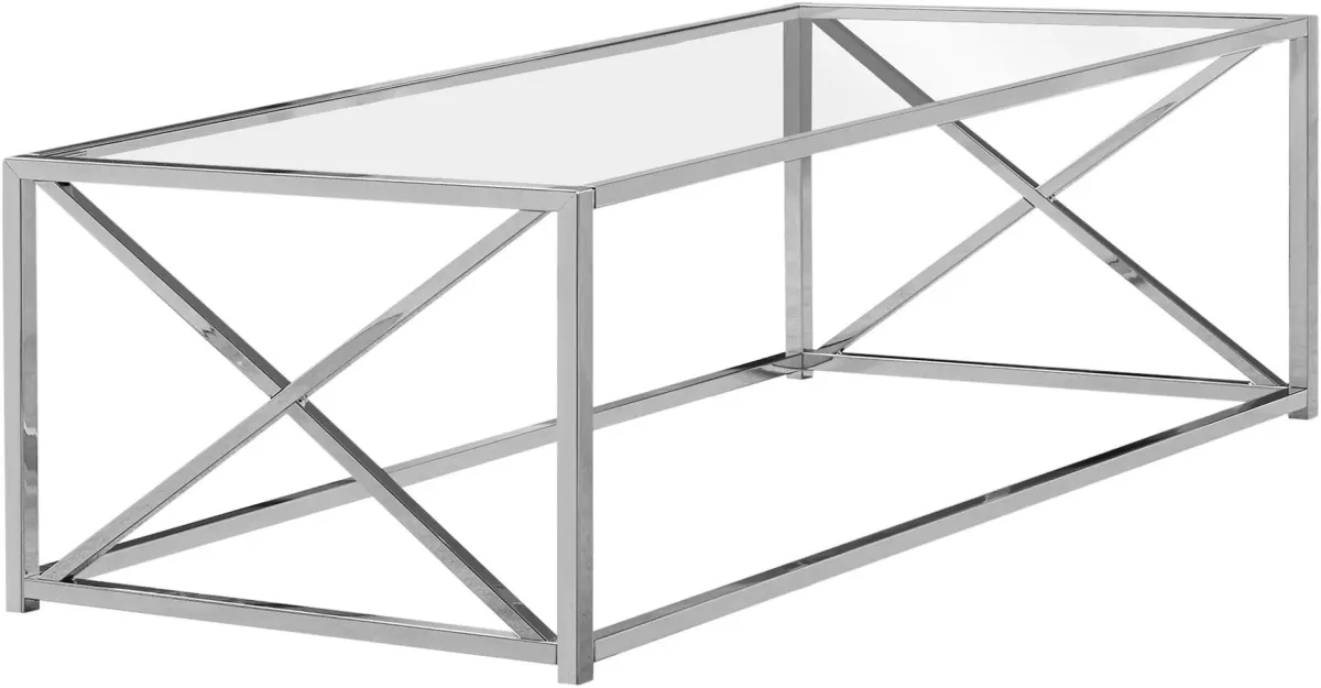 Coffee Table, Accent, Cocktail, Rectangular, Living Room, 44"L, Metal, Tempered Glass, Chrome, Clear, Contemporary, Modern